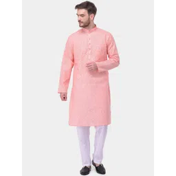 SG LEMAN Men Pink & White Woven Design Kurta with Pyjamas-picture-38