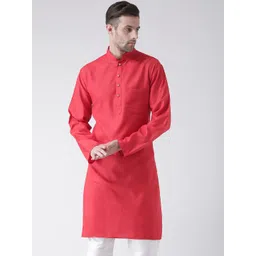 SG LEMAN Men Red Solid Pure Cotton Straight Kurta-image-44