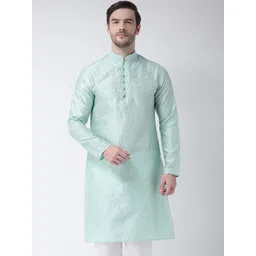 SG LEMAN Men Sea Green Jacquard Kurta-image-8