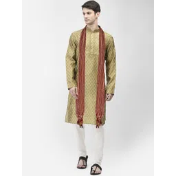 SG LEMAN Woven Design Mandarin Collar Thread Work Raw Silk Kurta with Pyjamas & Dupatta-picture-13