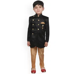 SG YUVRAJ Boys Black & Gold Coloured Solid Sherwani Set-picture-53