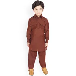 SG YUVRAJ Boys Coffee Brown Solid Kurta with Pyjamas-picture-43