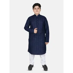 SG YUVRAJ Boys Floral Embroidered Chikankari Khadi Kurta image 4