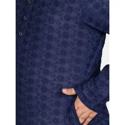 SG YUVRAJ Boys Floral Embroidered Chikankari Khadi Kurta image 3