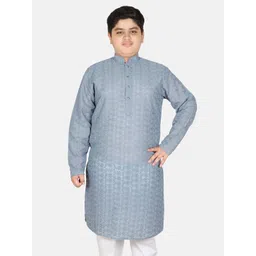 SG YUVRAJ Boys Floral Embroidered Mandarin Collar Chikankari Khadi Kurta-picture-13
