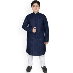 SG YUVRAJ Boys Floral Embroidered Mandarin Collar Chikankari Kurta With Pyjamas-picture-18