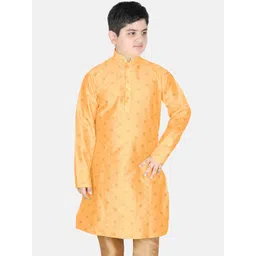 SG YUVRAJ Boys Floral Embroidered Mandarin Collar Jacquard Straight Kurta-picture-24
