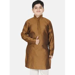 SG YUVRAJ Boys Floral Embroidered Mandarin Collar Jacquard Weave Raw Silk Straight Kurta-picture-27