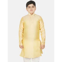 SG YUVRAJ Boys Floral Embroidered Mandarin Collar Jacquard Weave Raw Silk Straight Kurta-picture-26