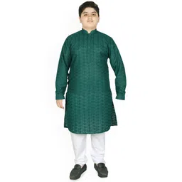 SG YUVRAJ Boys Floral Embroidered Regular Chikankari Kurta with Pyjamas-picture-16