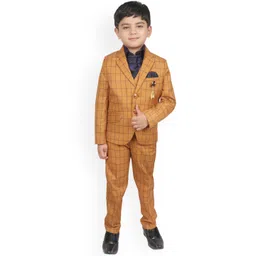 SG Yuvraj Boys Mustard Brown & Black Checked Suit Set-picture-58