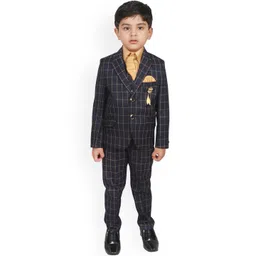 SG Yuvraj Boys Navy Blue & Brown Checked Suit Set-picture-50