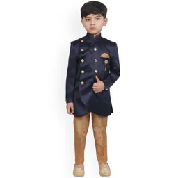 SG YUVRAJ Boys Navy Blue & Brown Sherwani Set-picture-48