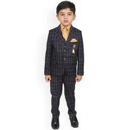 SG YUVRAJ Boys Navy Blue & Gold-Coloured Checked Single-Breasted Suit-picture-24