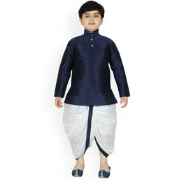 SG YUVRAJ Boys Navy Blue & White Solid Kurta with Dhoti Pants-picture-55