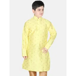 SG YUVRAJ Boys Yellow Floral Raw Silk Kurta-picture-38