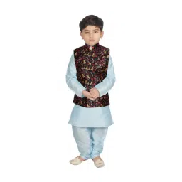 SG Yuvraj Kids Black & Blue Floral Print Full Sleeves Kurta Set-picture-40