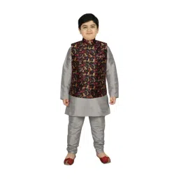 SG Yuvraj Kids Black & Grey Printed Full Sleeves Kurta Set-picture-42