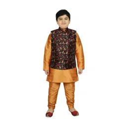 SG Yuvraj Kids Black & Yellow Printed Full Sleeves Kurta Set-picture-47