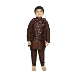 SG Yuvraj Kids Brown & Black Printed Full Sleeves Kurta Set-picture-13