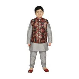 SG Yuvraj Kids Brown & Grey Printed Full Sleeves Kurta Set-picture-17