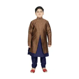 SG Yuvraj Kids Brown & Navy Textured Pattern Full Sleeves Kurta Set-picture-28