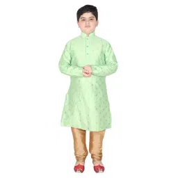 SG Yuvraj Kids Green & Gold Embroidered Full Sleeves Kurta with Pyjamas-picture-38