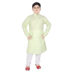SG Yuvraj Kids Green & White Printed Full Sleeves Kurta with Pyjamas-picture-16