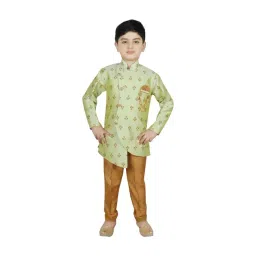 SG Yuvraj Kids Pista Green & Yellow Printed Full Sleeves Sherwani Set-picture-11