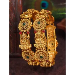 SGA FASHION Set Of 2 Gold-Plated American Diamond Studded Temple Bangles-picture-39