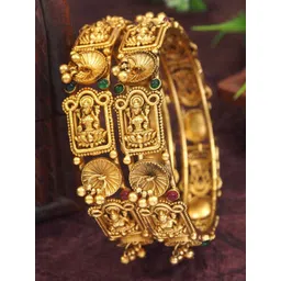 SGA FASHION Set Of 2 Gold-Plated American Diamond Studded Temple Bangles-picture-18