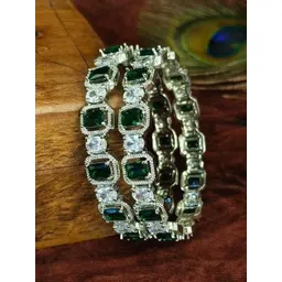 SGA FASHION Set Of 2 Silver-Plated AD Studded Bangles-picture-14