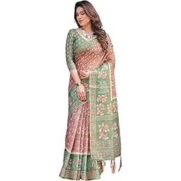 sgf11 Women's Cotton Linen Silk Saree With Unstitched Blouse Piece-picture-12