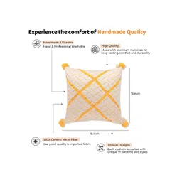 SH Creation and Handlooms Yellow & White Self-Designed Pre-FilledSquare Cushions-picture-23