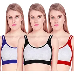 Shabala Fashion | Women's Cotton | Sports Bra | Pack of 3 | Colors as per Availability image 1