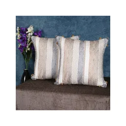 SHADES of LIFE Beige & Brown Set of 2 Geometric Embroidered Cotton Square Cushion Covers-picture-37