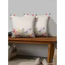 SHADES of LIFE Beige & Red Set of 2 Embroidered Cotton Square Cushion Covers-picture-29