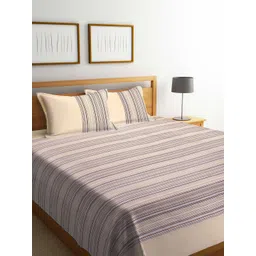 SHADES of LIFE Beige & White Striped 250 TC King Size Bedsheet With 2 Pillow Covers-picture-13
