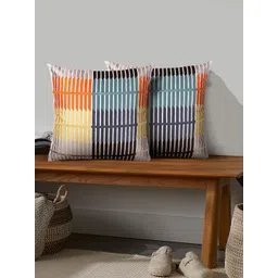 SHADES of LIFE Blue & Orange Set of 2 Embroidered Square Cushion Covers-picture-25