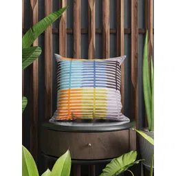 SHADES of LIFE Blue & Yellow 2 Pieces Embroidered Cotton Square Cushion Covers-picture-27