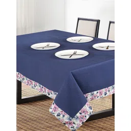 SHADES of LIFE Blue Solid 6-Seater Rectangle Cotton Table Cover image 1