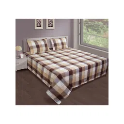 SHADES of LIFE Brown Checked Cotton Double Bed-Sheet-picture-11