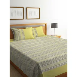 SHADES of LIFE Green & White Striped 250 TC King Bedsheet with 2 Pillow Covers-picture-16