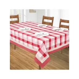 SHADES of LIFE White and Red  Checked Printed 6-Seater Table Covers-picture-24