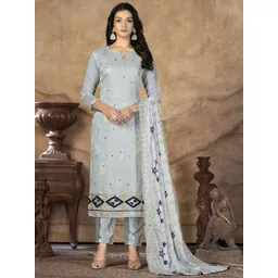 SHADOW & SAINING Embroidered Zari Banarasi Jacquard Semi-Stitched Dress Material image 1