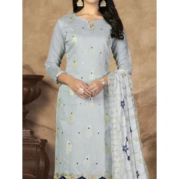 SHADOW & SAINING Embroidered Zari Banarasi Jacquard Semi-Stitched Dress Material image 4