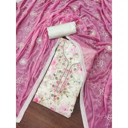 SHADOW & SAINING Floral Beads and Stones Embroidered Semi-Stitched Dress Material-image-6