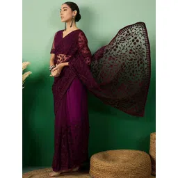 SHADOW & SAINING Floral Beads and Stones Net Saree-image-10