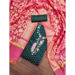 SHADOW & SAINING Floral Embellished Beads And Stones Semi-Stitched Dress Material-image-15