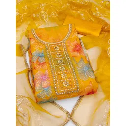 SHADOW & SAINING Floral Embroidered Beads And Stones Organza Semi-Stitched Dress Material-image-34